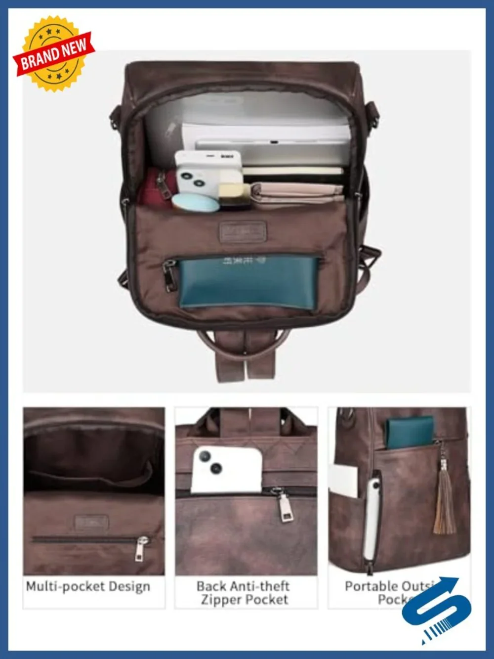 Vegan Leather Convertible Backpack for Women - 14 Inch Laptop Travel